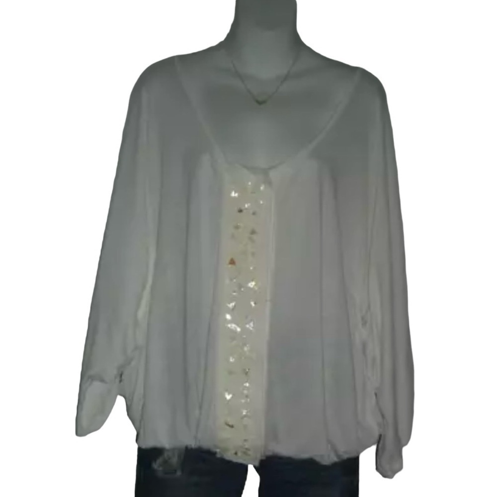 Tiny Blouse Anthropologie White Sequin Boho Sleeves Mermaidcore Beach Oversized